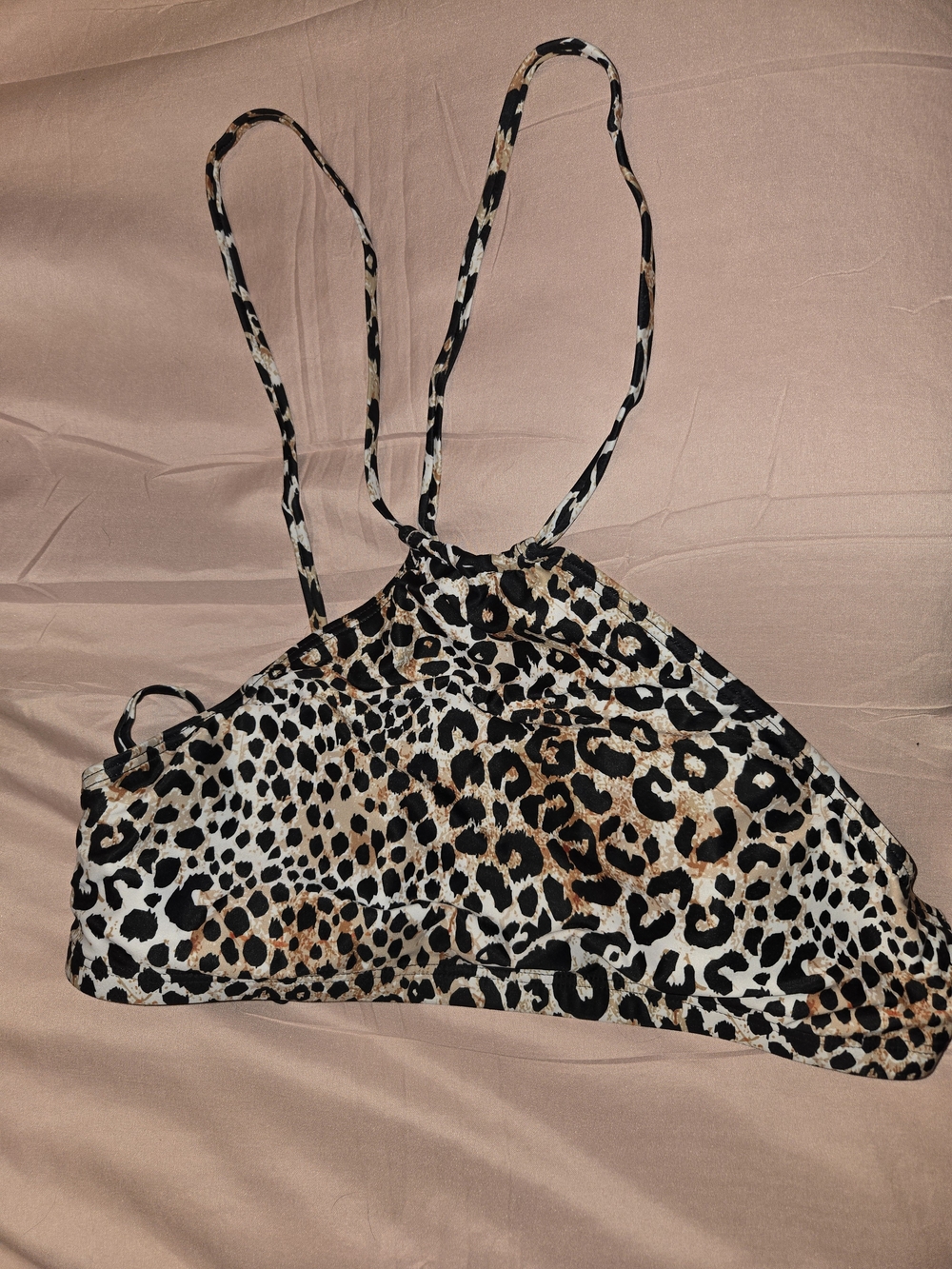 Leopard Print Triangle Bikini Top - Black & Brown